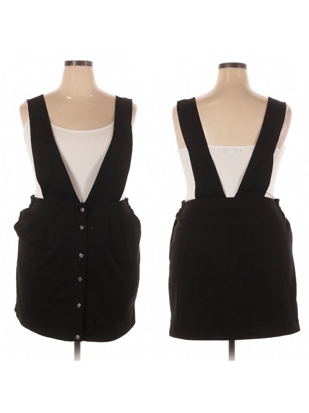 Black Cotton Apron Pinafore Overall Skirt Dress 1X